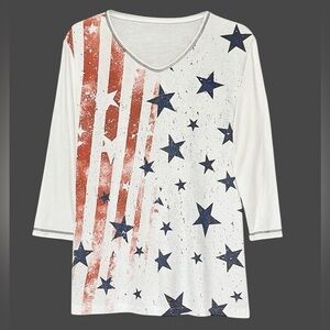 🇺🇸 MADE IN USA 100% Cotton NWT Jess & Jane 3/4 Sleeve T-Shirt